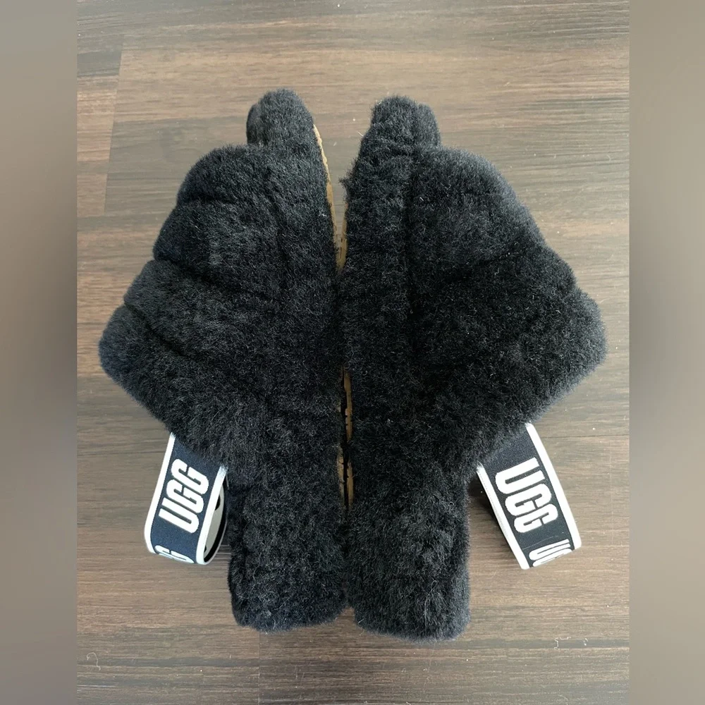 UGG Black Fluffy Sandals - Picture 2 of 8